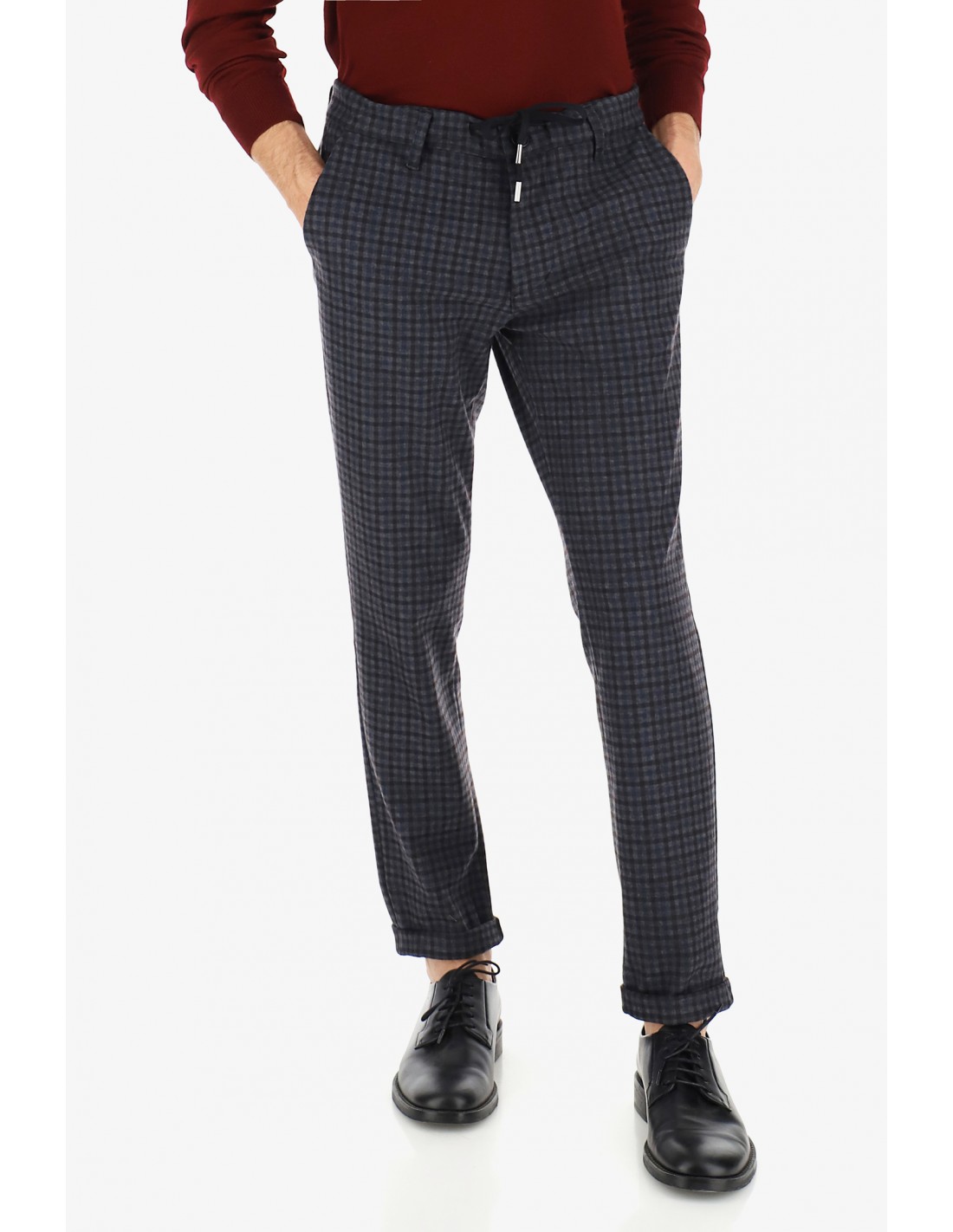 PANTALON IMPERIAL HOMME FORME CAROTTE A PETITS CARREAUX GRIS, BRUNS ET