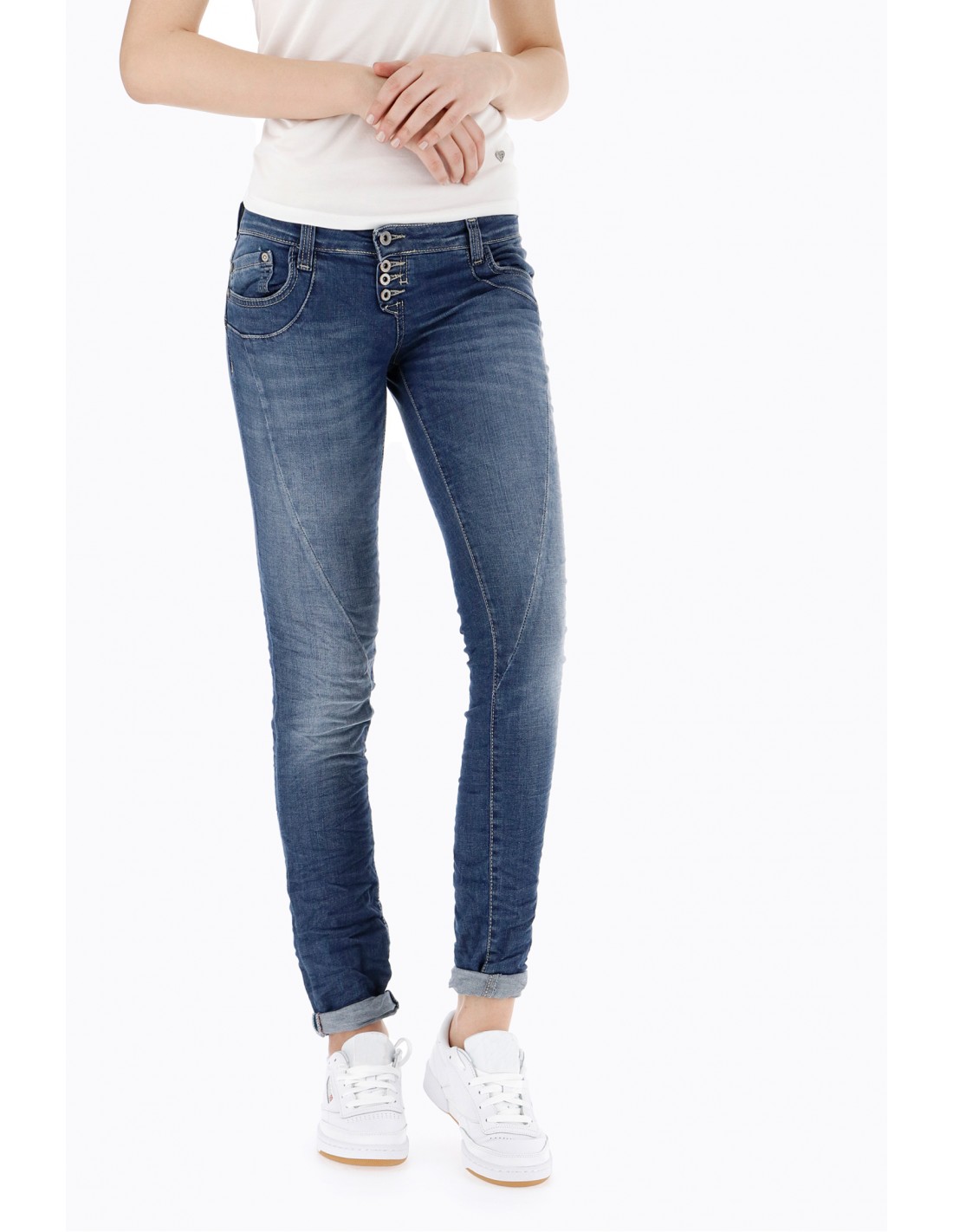 DENIM PLEASE JEAN PLEASE TAILLE BASSE SLIM DELAVAGE BLEU MEDIUM