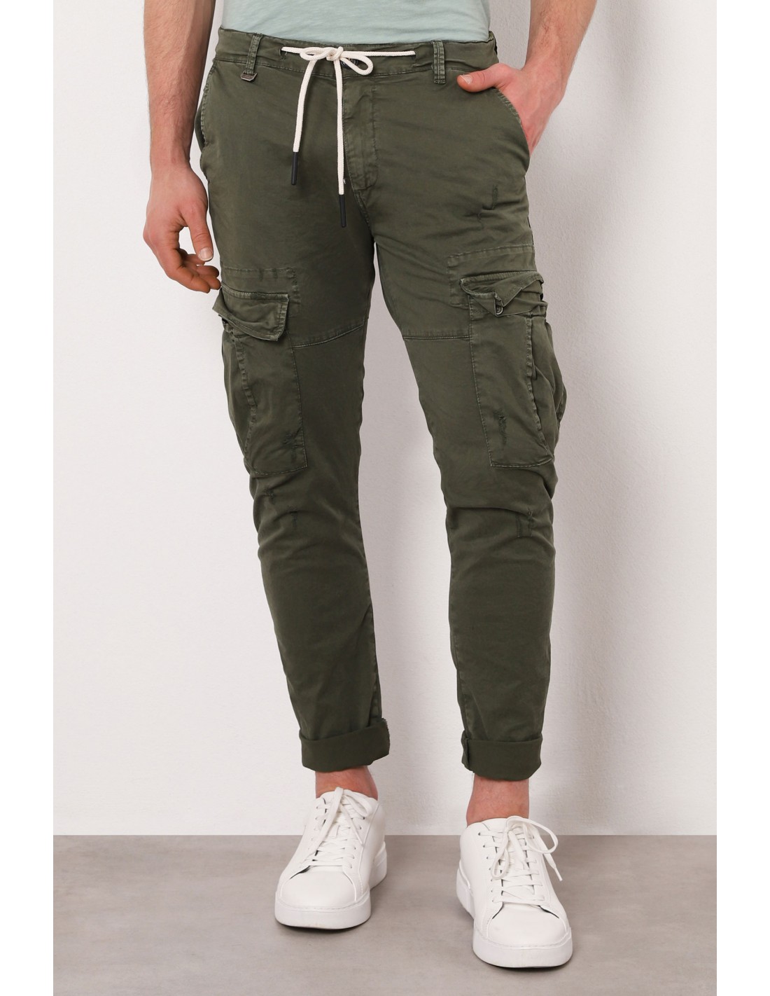 IMPERIAL HOMME PANTALON CARGO EN GABARDINE DELAVEE COLORIS ARMY