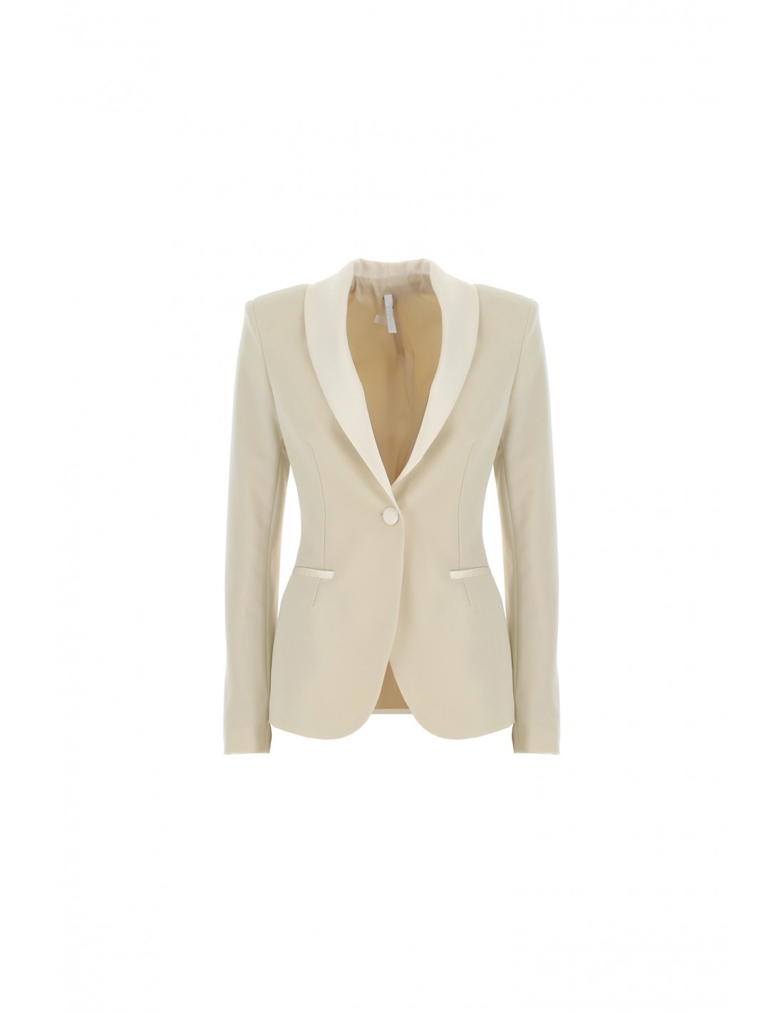 IMPERIAL FEMME VESTE DE TAILLEUR SMOKING COLORIS CHAMPAGNE A COL REVERS CHALE EN SATIN TON SUR TON