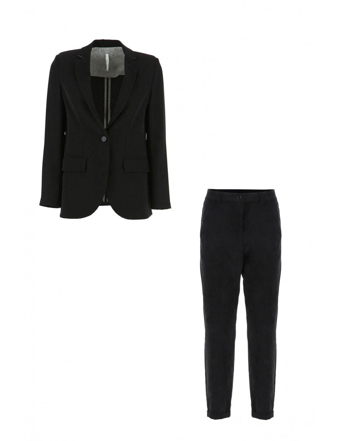 IMPERIAL FEMME ENSEMBLE TAILLEUR, PANTALON CAROTTE, ET VESTE DROITE EN DRAP  COLORIS NOIR
