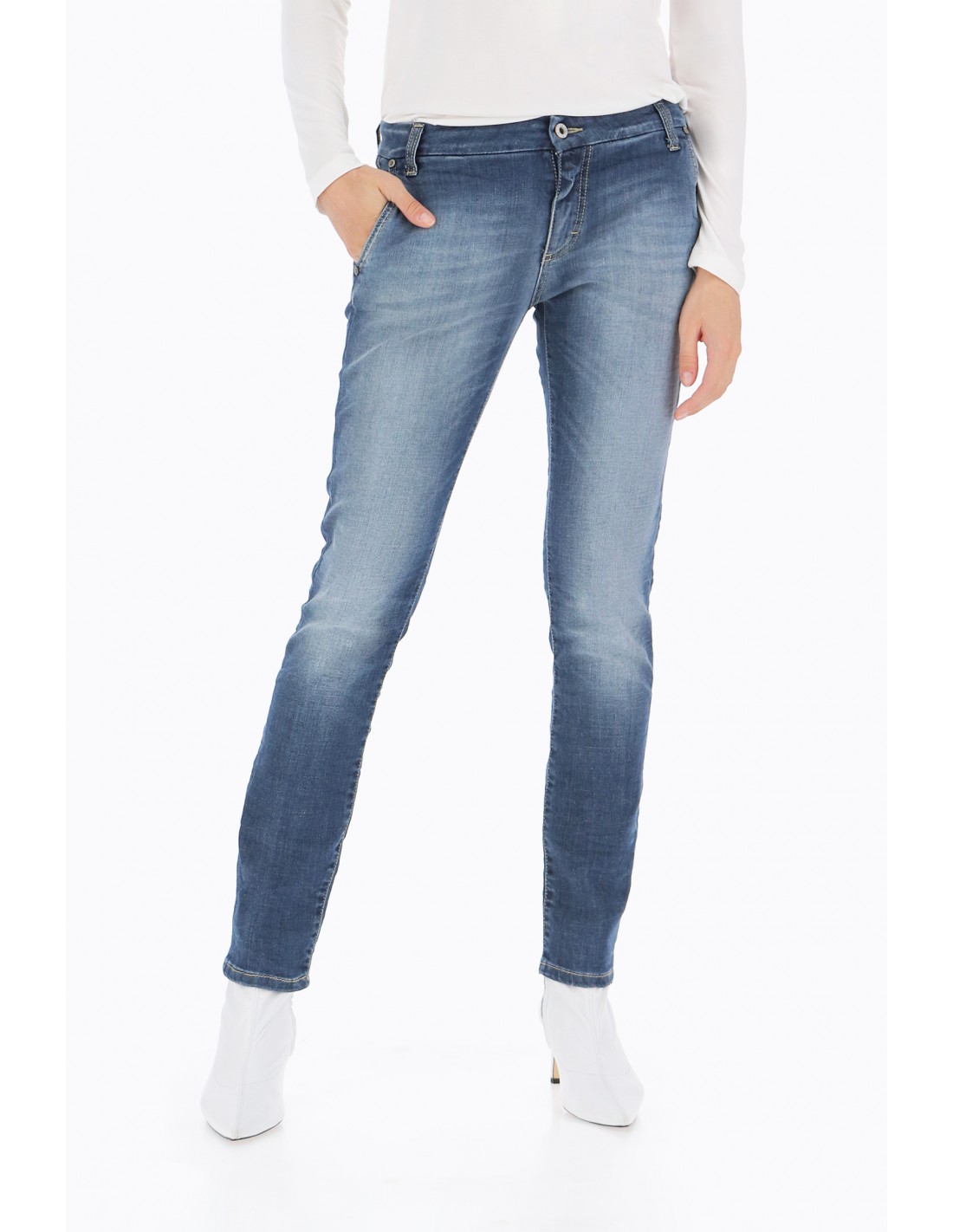 JEAN PLEASE FORME CHINO COUPE P07 EN DENIM DELAVAGE BLEU MOYEN