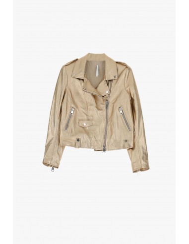 Imperial femme blouson en cuir biker type perfecto coloris oro dor metallis