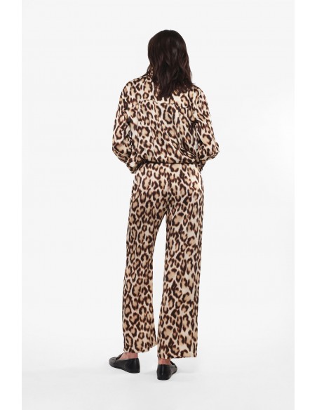 Imperial Femme pantalon palazzo fluide coupe ample en satin motif leopard