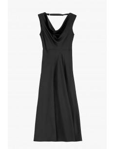Imperial Femme robe mi-longue à brides et col benitier en crêpe satin coloris Noir Imperial Femme robe mi-longue à brides et col benitier en crêpe satin coloris Noir