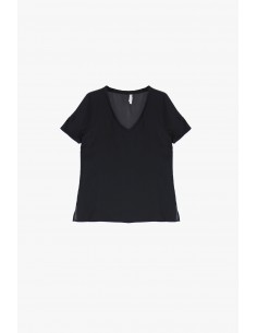 Imperial Femme tshirt manches courtes et col v en crepe satin coloris navy Imperial Femme tshirt manches courtes et col v en crepe satin coloris navy
