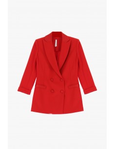 Imperial Femme blazer de smoking forme croisée a revers satin coloris Rouge Imperial Femme blazer de smoking forme croisée a revers satin coloris Rouge