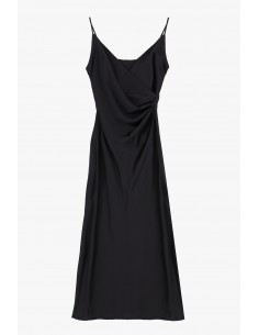 Imperial Femme robe mi-longue à brides avec drapé et fente en satin Noir Imperial Femme robe mi-longue à brides avec drapé et fente en satin Noir