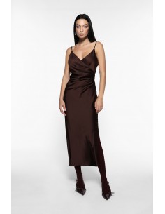 Imperial Femme robe mi-longue à brides avec drapé et fente en satin Noir Imperial Femme robe mi-longue à brides avec drapé et fente en satin Noir