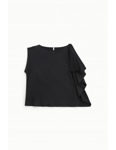 Imperial Femme T-shirt  Noir asymetrique à volant Imperial Femme T-shirt  Noir asymetrique à volant