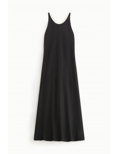 Imperial Femme Robe Longue en satin noir a brides bijou Imperial Femme Robe Longue en satin noir a brides bijou