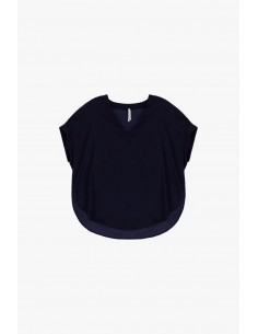 Imperial Femme tshirt  bleu Marine oversized à manches courtes en crepe satin Imperial Femme tshirt  bleu Marine oversized à manches courtes en crepe satin