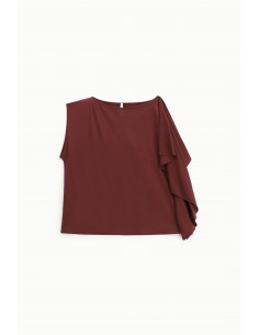 Imperial Femme T-shirt  Bordeaux asymetrique à volant Imperial Femme T-shirt  Bordeaux asymetrique à volant