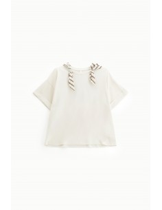 Imperial Femme Tshirt Ecru avec Foulard Integré et amovible Imperial Femme Tshirt Ecru avec Foulard Integré et amovible