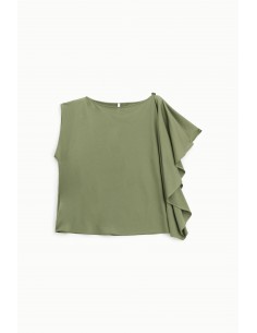 Imperial Femme T-shirt  Kaki asymetrique à volant Imperial Femme T-shirt  Kaki asymetrique à volant