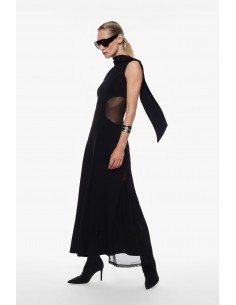 Imperial Femme robe longue asymetrique en jersey noir et resille Imperial Femme robe longue asymetrique en jersey noir et resille