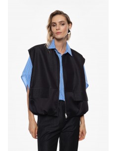 Imperial Femme Gilet en Jean Noir et satin Imperial Femme Gilet en Jean Noir et satin