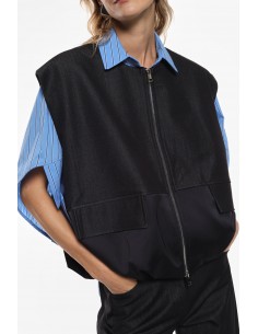 Imperial Femme Gilet en Jean Noir et satin Imperial Femme Gilet en Jean Noir et satin