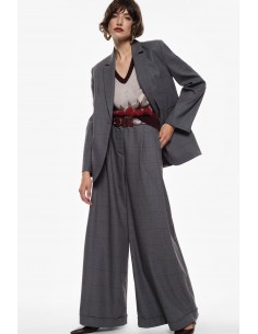 Imperial Femme Pantalon palazzo Gris a carreaux bordeaux