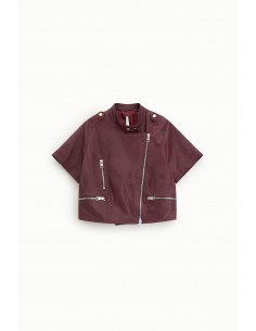 Imperial Femme blouson court en cuir Prune à manches courtes