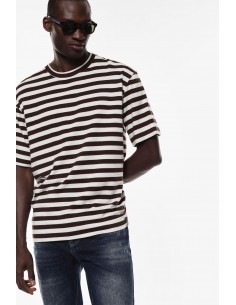 Imperial Homme tshirt en maille ecru rayé chocolat Imperial Homme tshirt en maille ecru rayé chocolat