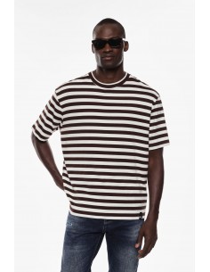 Imperial Homme tshirt en maille ecru rayé chocolat Imperial Homme tshirt en maille ecru rayé chocolat
