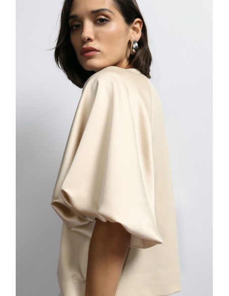 imperial Femme sweat shirt satin manches ballon beige