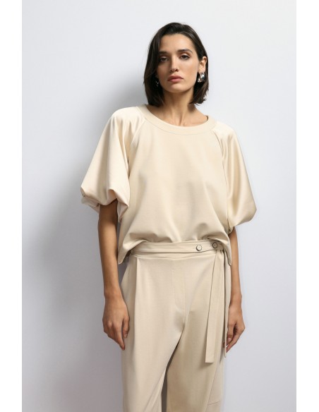 imperial Femme sweat shirt satin manches ballon beige