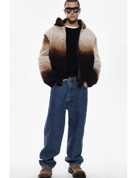 "Blouson homme Imperial à capuche en éco-fourrure tie & dye noir, chocolat et beige, vue de face