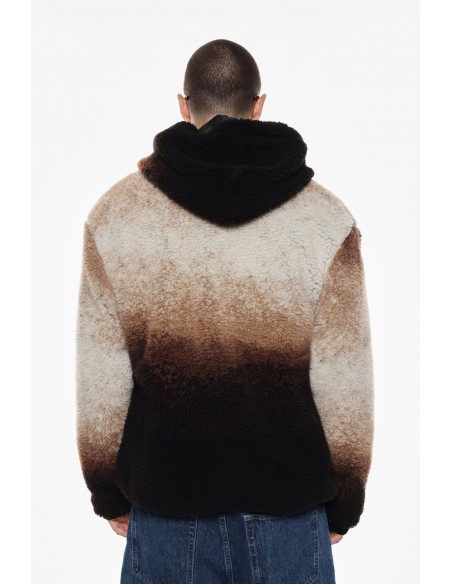 "Blouson homme Imperial à capuche en éco-fourrure tie & dye noir, chocolat et beige, vue de dos