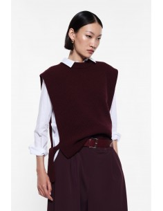 Imperial Femme Pull cape chocolat à fentes laterales et contrastes fluo Imperial Femme Pull cape à fentes laterales