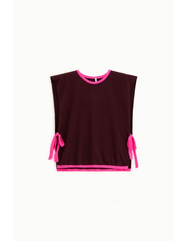Imperial Femme Pull cape bordeaux à fentes laterales et contrastes fluo