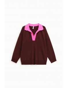 Imperial Femme polo en maille bordeaux et contrastes fluo Imperial Femme polo en maille bordeaux et contrastes fluo