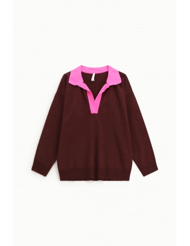 Imperial Femme polo en maille bordeaux et contrastes fluo