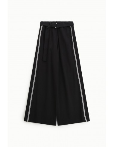 Imperial Femme Pantalon Palazzo Noir avec galon lateral et ceinture