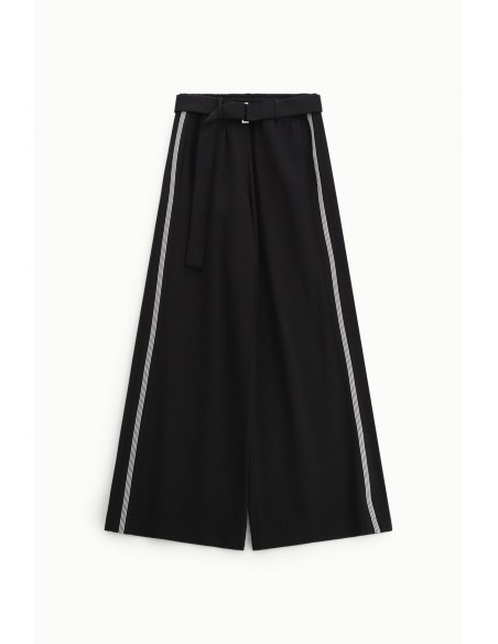 Imperial Femme Pantalon Palazzo Noir avec galon lateral et ceinture