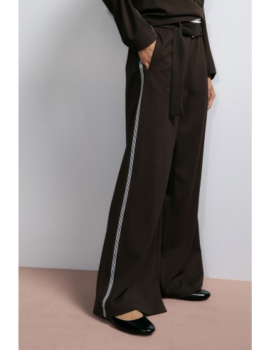 Imperial Femme Pantalon Palazzo Noir avec galon lateral et ceinture