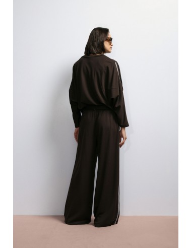 Imperial Femme Pantalon Palazzo Noir avec galon lateral et ceinture