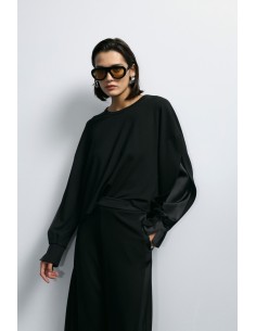 Imperial Femme sweat-shirt Noir avec insert satin aux manches Imperial Femme sweat-shirt Noir avec insert satin aux manches