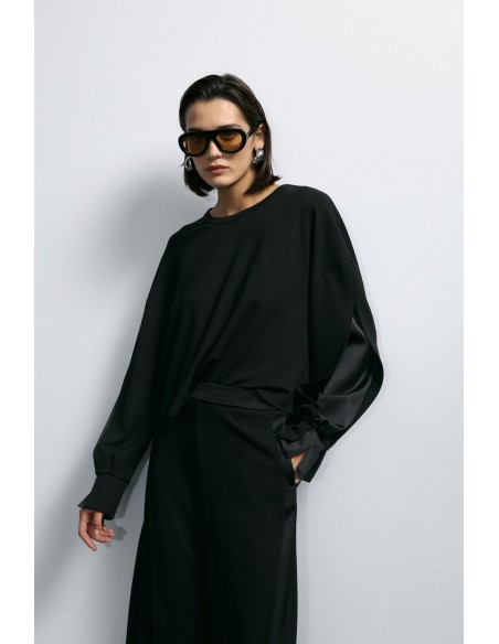 Imperial Femme sweat-shirt Noir avec insert satin aux manches