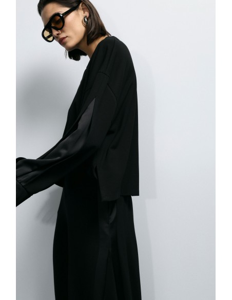 Imperial Femme sweat-shirt Noir avec insert satin aux manches