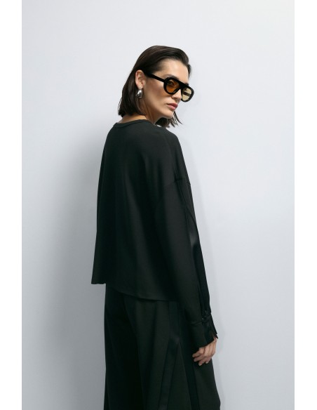 Imperial Femme sweat-shirt Noir avec insert satin aux manches