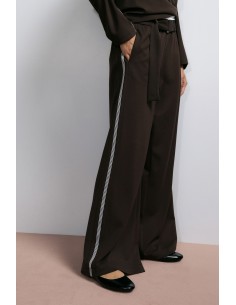 Imperial Femme Pantalon Palazzo Chocolat avec galon lateral et ceinture Imperial Femme Pantalon Palazzo Chocolat avec galon lateral et ceinture