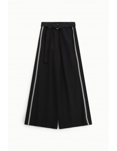 Imperial Femme Pantalon Palazzo Noir avec galon lateral et ceinture Imperial Femme Pantalon Palazzo Noir avec galon lateral et ceinture