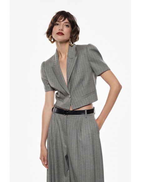 Imperial Femme Blazer a manches courtes à chevrons gris