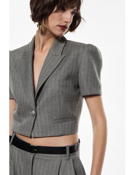 Imperial Femme Blazer a manches courtes à chevrons gris