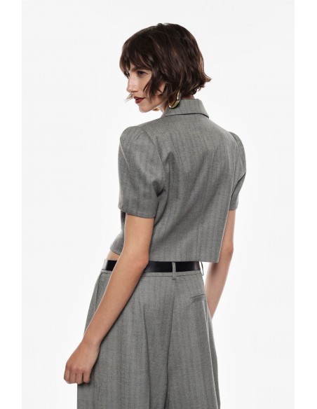 Imperial Femme Blazer a manches courtes à chevrons gris