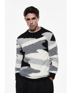 Imperial Homme Pull à motif abstrait noir et gris Imperial Homme Pull à motif abstrait noir et gris