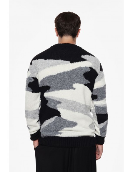 Imperial Homme Pull à motif abstrait noir et gris