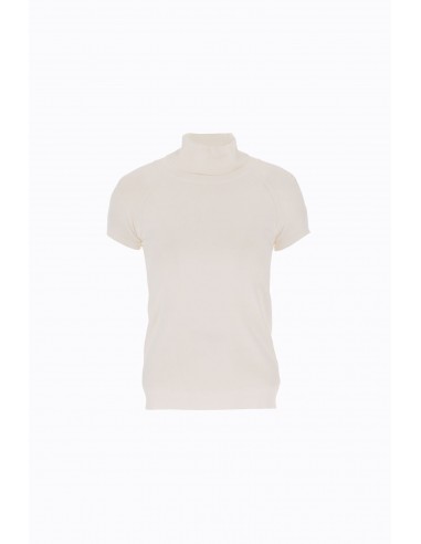 Imperial Femme col roulé écru à manches courtes en maille fine